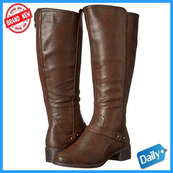 Women's Block Heel Boots with Strap Detailing, Wide Calf Fit, Zipper - Picture 7 of 7